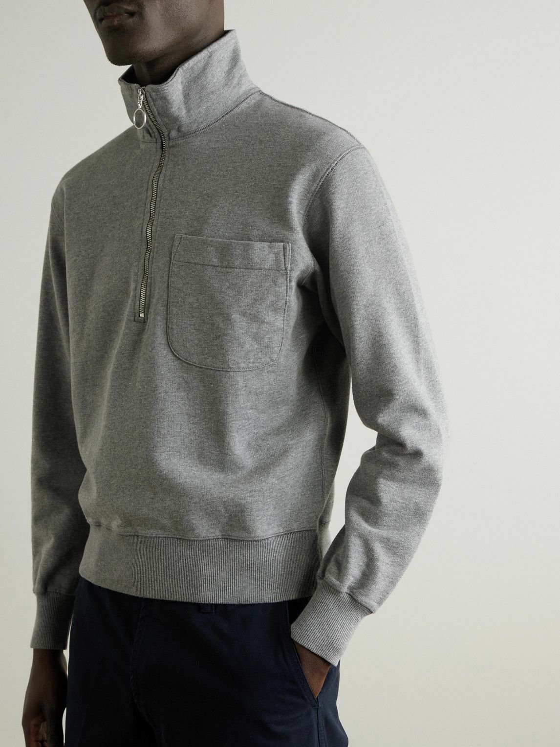 Drake's - Cotton-Jersey Half-Zip Sweatshirt - Gray