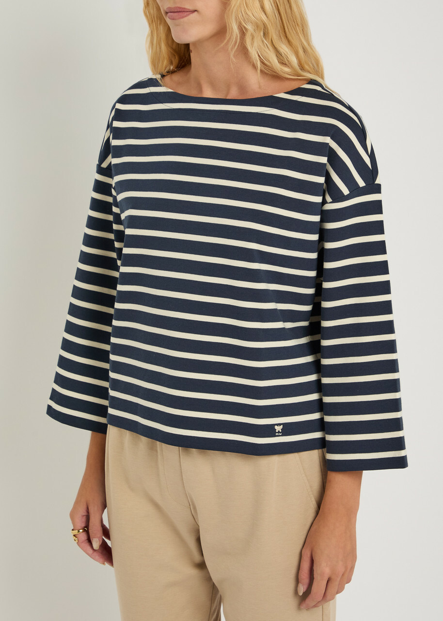 Weekend Max Mara Campale Striped Cotton-jersey top Navy