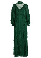 Alice + Olivia Elea Ruffled Chiffon Maxi Dress Green
