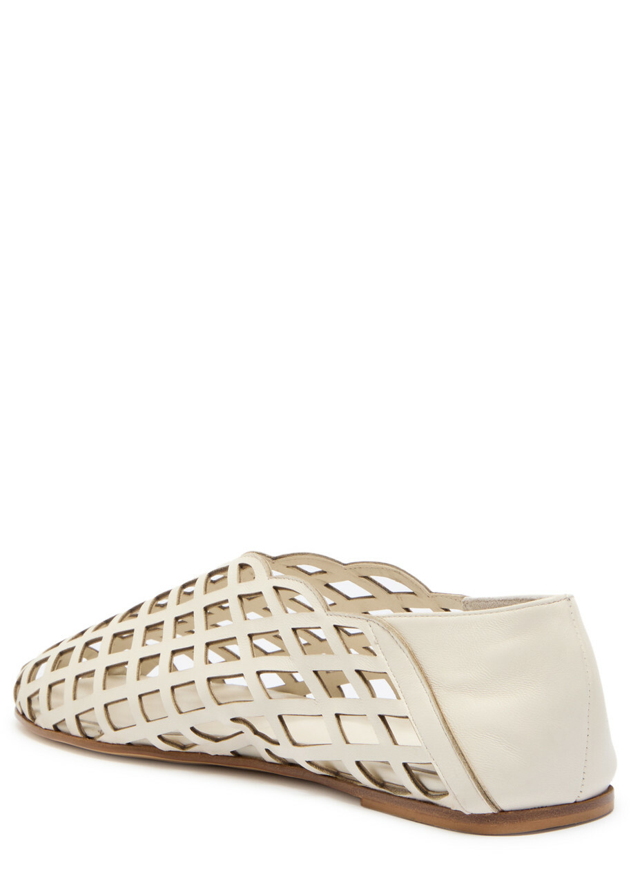 Gia Borghini Peek-a-boo Leather Ballerina Flats White