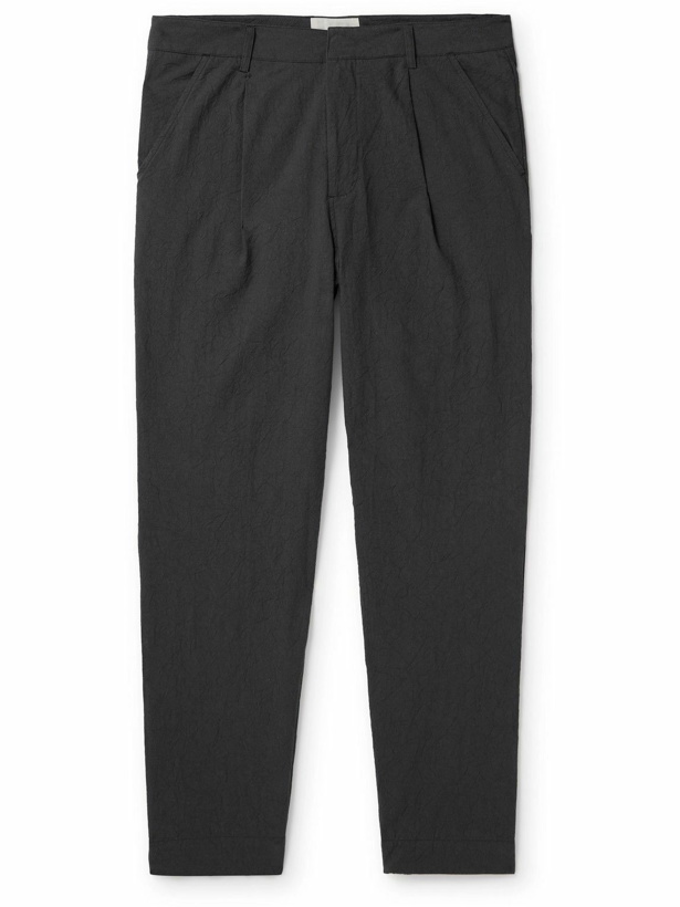 Photo: Folk - Assembly Tapered Crinkled-Cotton Suit Trousers - Black