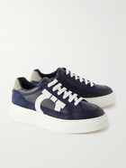 FERRAGAMO - Suede-Trimmed Leather Sneakers - Blue