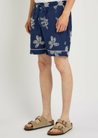 Che Flores Floral-embroidered Cotton Shorts Navy