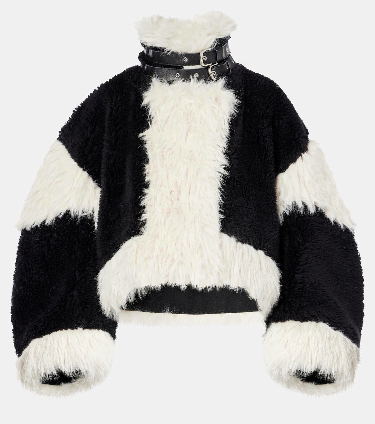Sacai Oversized faux fur-trimmed wool jacket Sacai