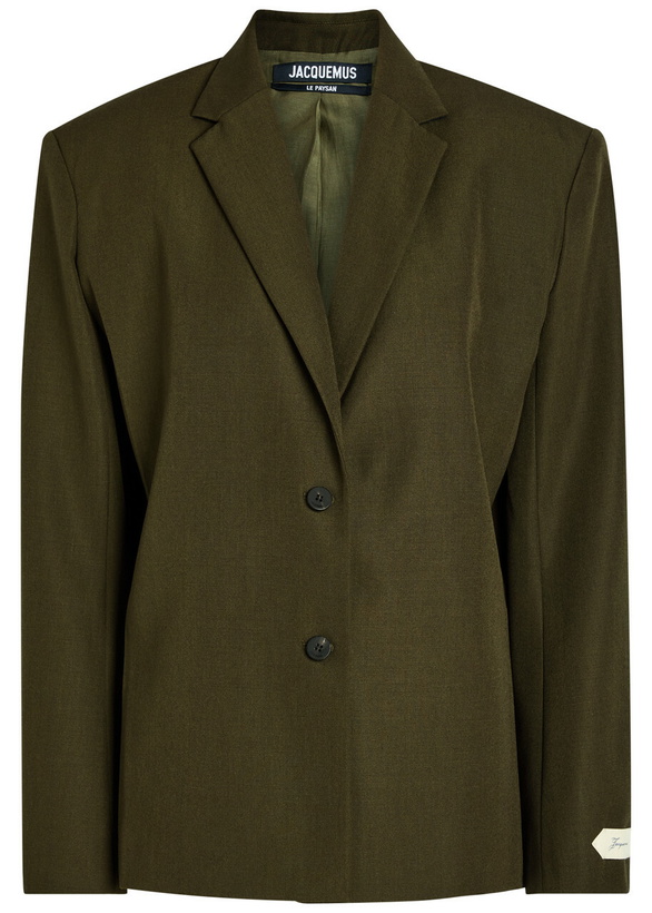 Photo: Jacquemus La Veste Carree Wool Blazer Khaki
