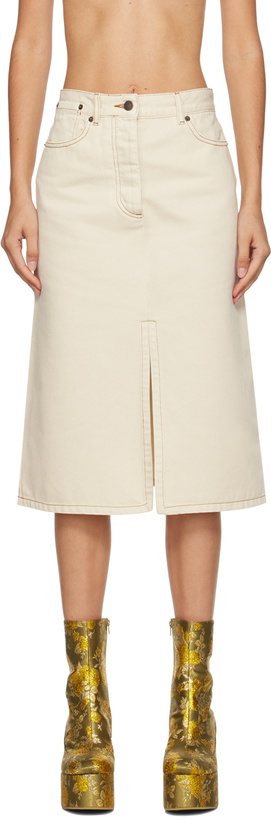 Photo: Dries Van Noten White Vented Denim Midi Skirt