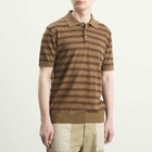 Moncler Men's Stripe Short Sleeve Knitted Polo in Brown
