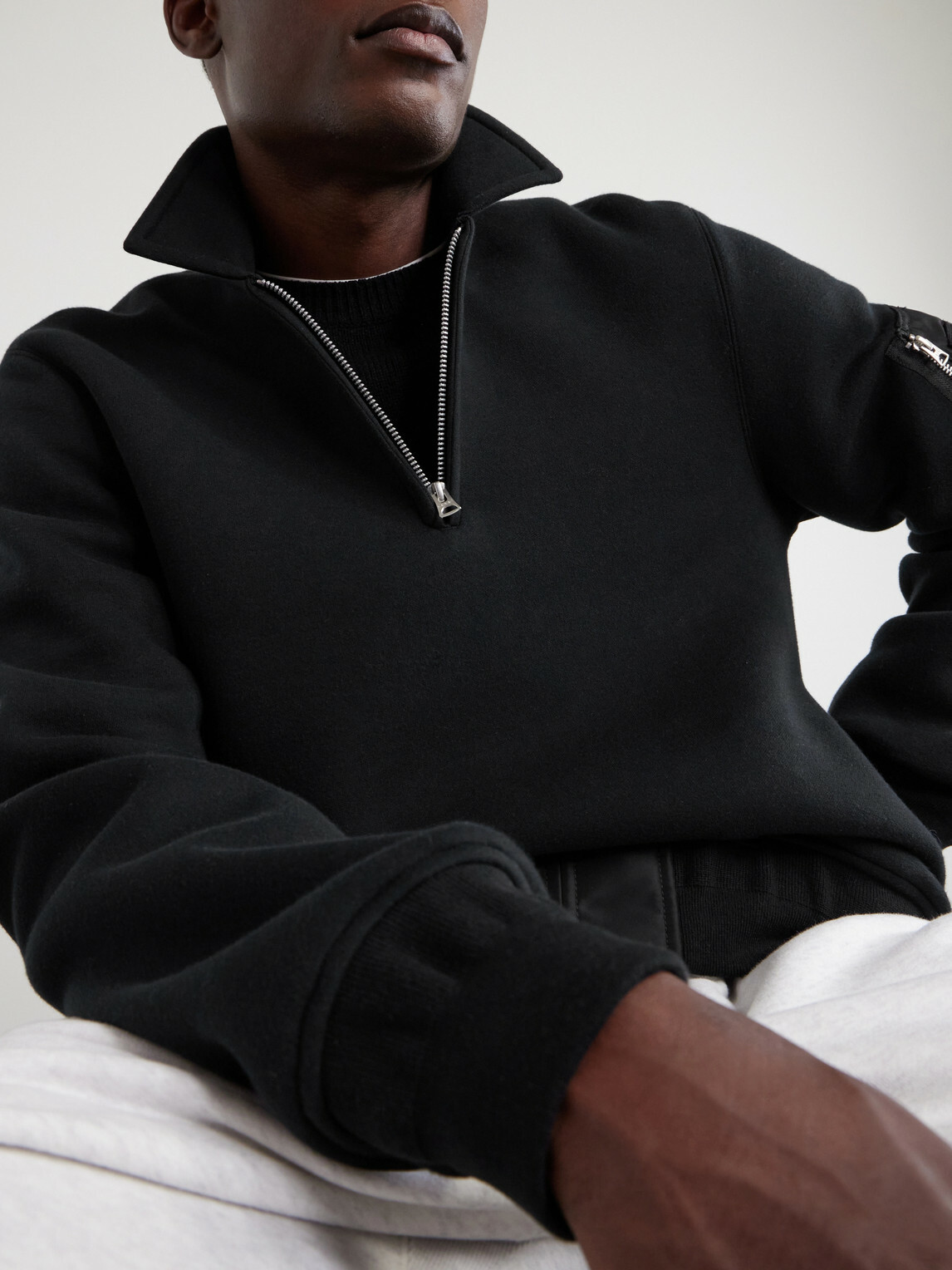Sacai - Cotton-Blend Half-Zip Sweater - Black Sacai