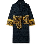 Versace - Printed Satin-Trimmed Logo-Jacquard Cotton-Terry Robe - Blue