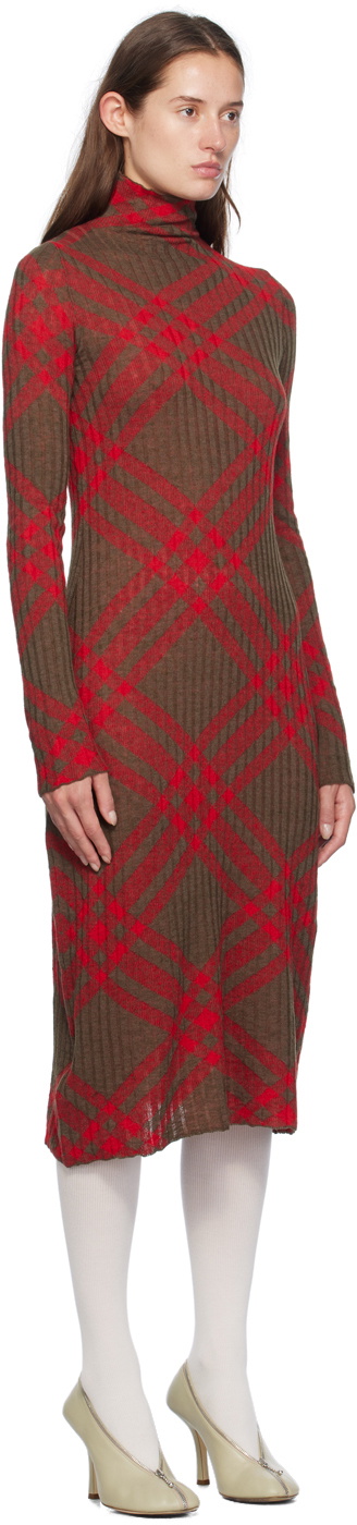 Burberry Red & Brown Check Midi Dress