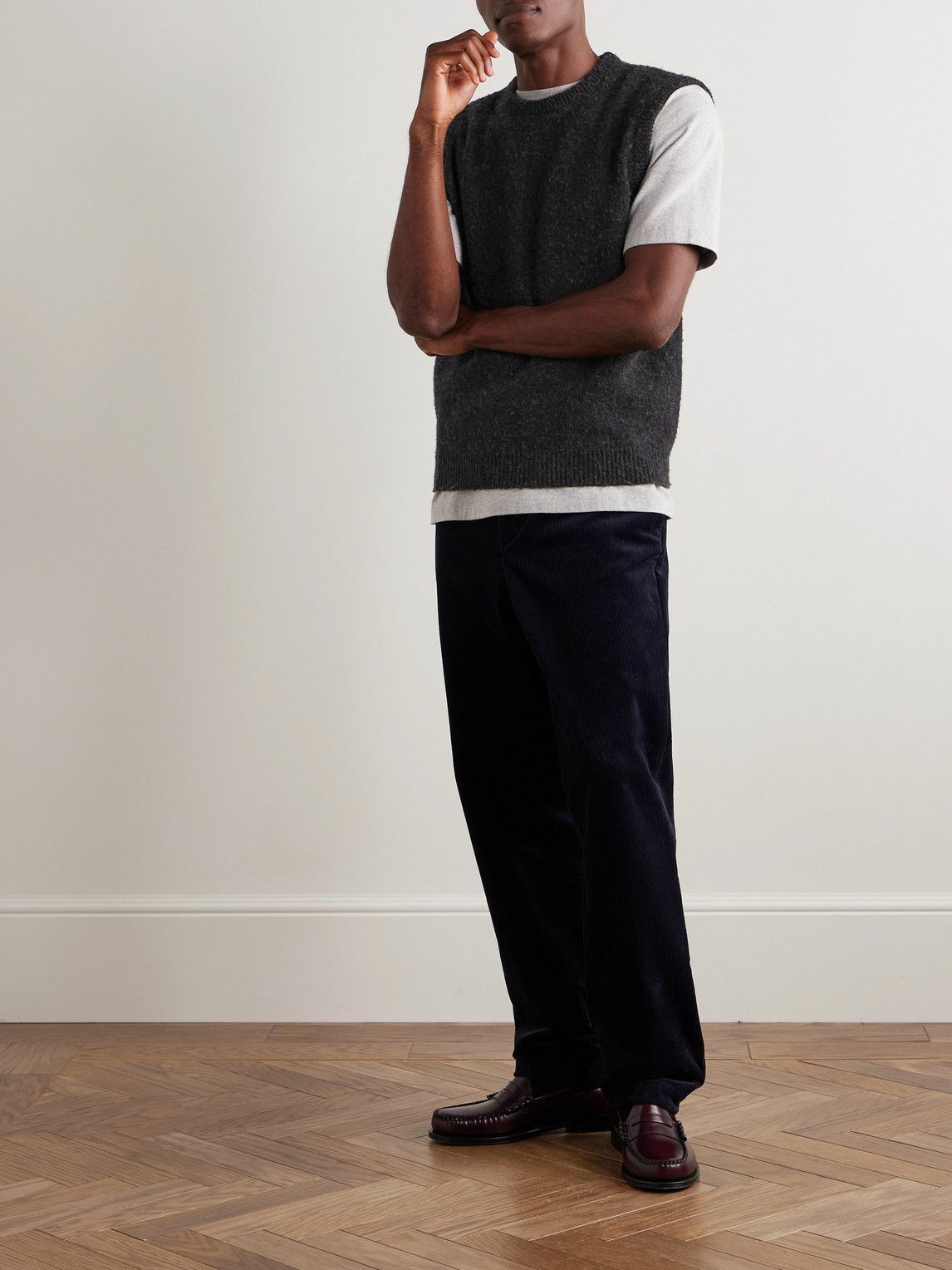 Noah - Brushed Shetland Wool Sweater Vest - Gray Noah NYC