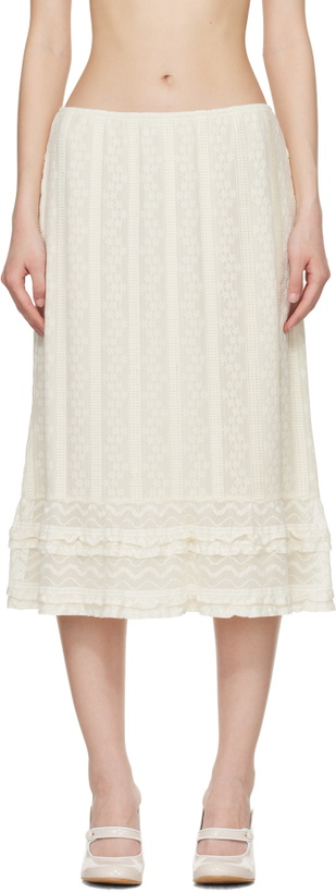 Photo: Anna Sui Off-White Floral Ruffle Stretch Lace Midi Skirt
