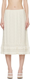 Anna Sui Off-White Floral Ruffle Stretch Lace Midi Skirt