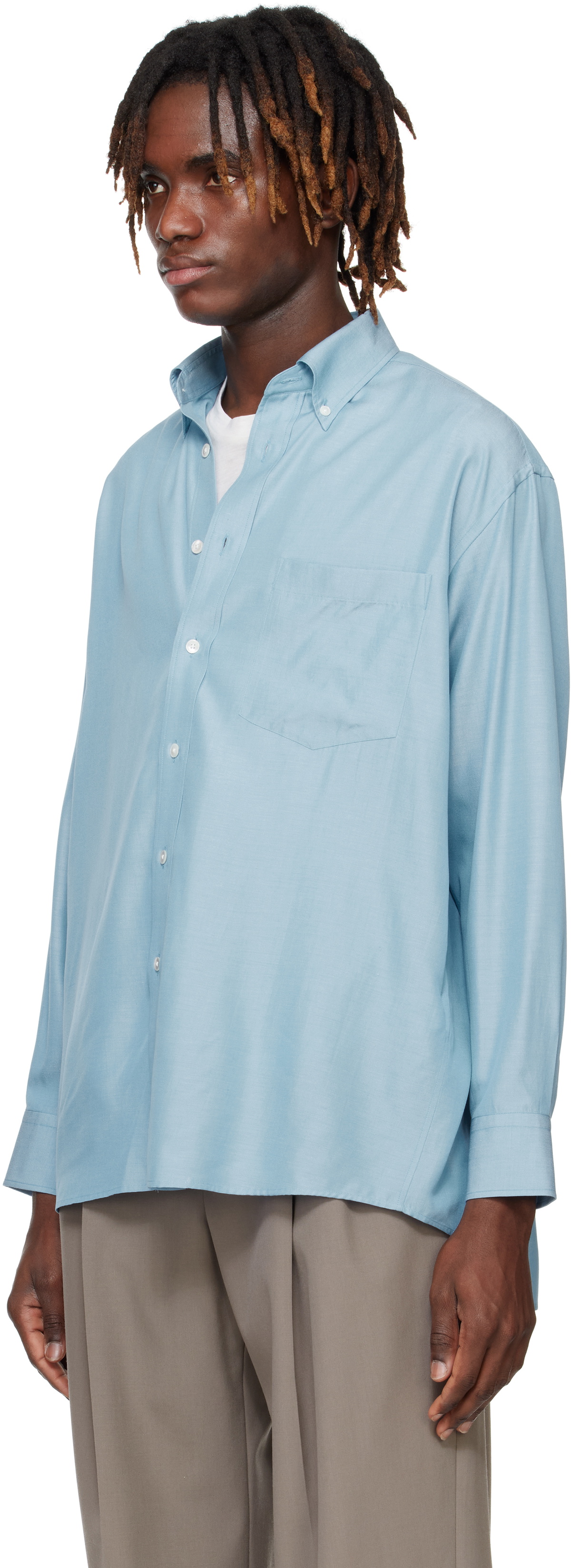 AURALEE Blue Silk Broad Button Down Shirt Auralee