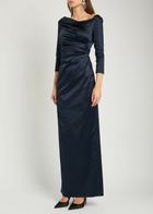 Talbot Runhof Gathered Satin Maxi Dress Navy