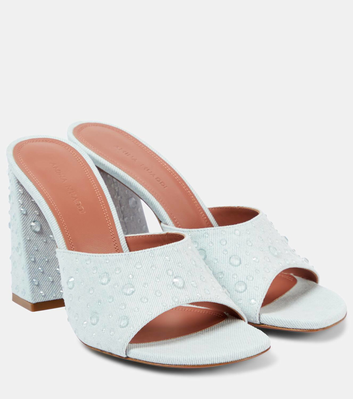 Amina Muaddi Brigitte 95 denim and leather mules Amina Muaddi