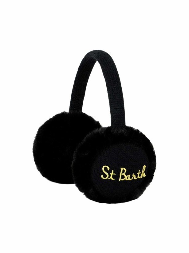 Photo: MC2 Saint Barth Woman Black Tricot Earmuffs With Furry Details