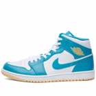 Air Jordan Men's 1 Mid Sneakers in Aquatone/Celestial Gold