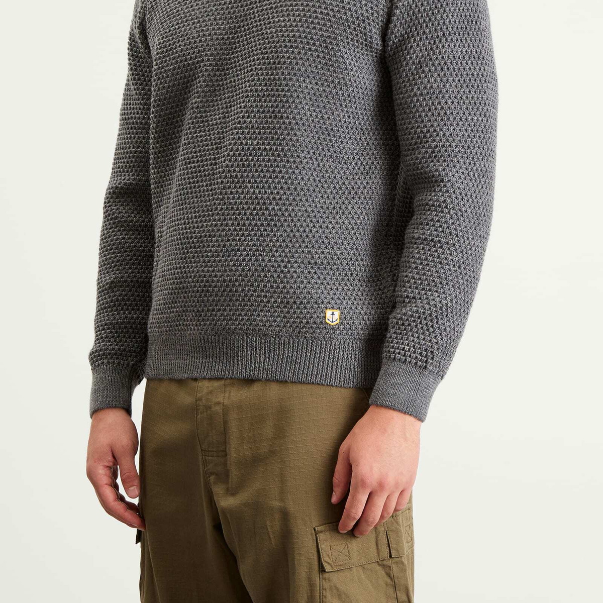 Armor-Lux Men's Waffle Knit Jumper in Misty Grey