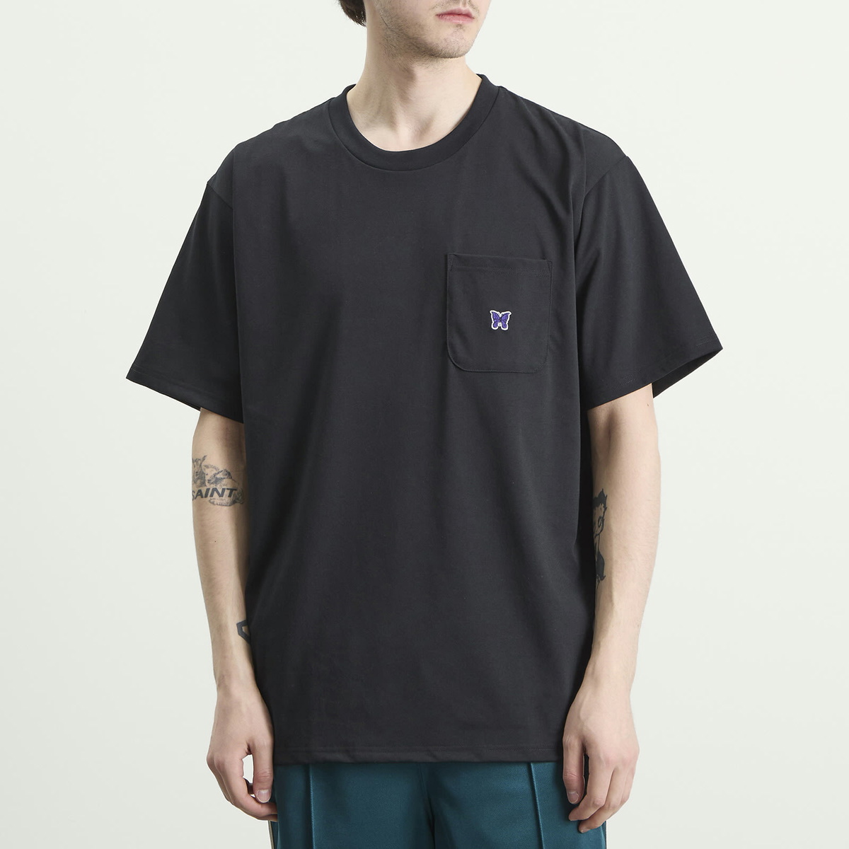 Needles Men's Papillion Pocket T-Shirt in Black