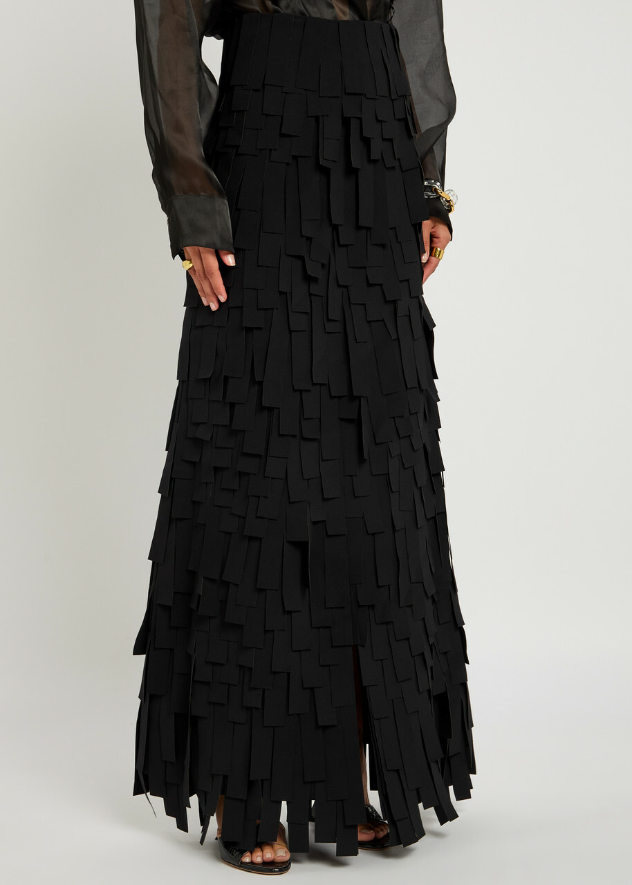 A.W.A.K.E Mode Laser-cut Crepe Maxi Skirt Black