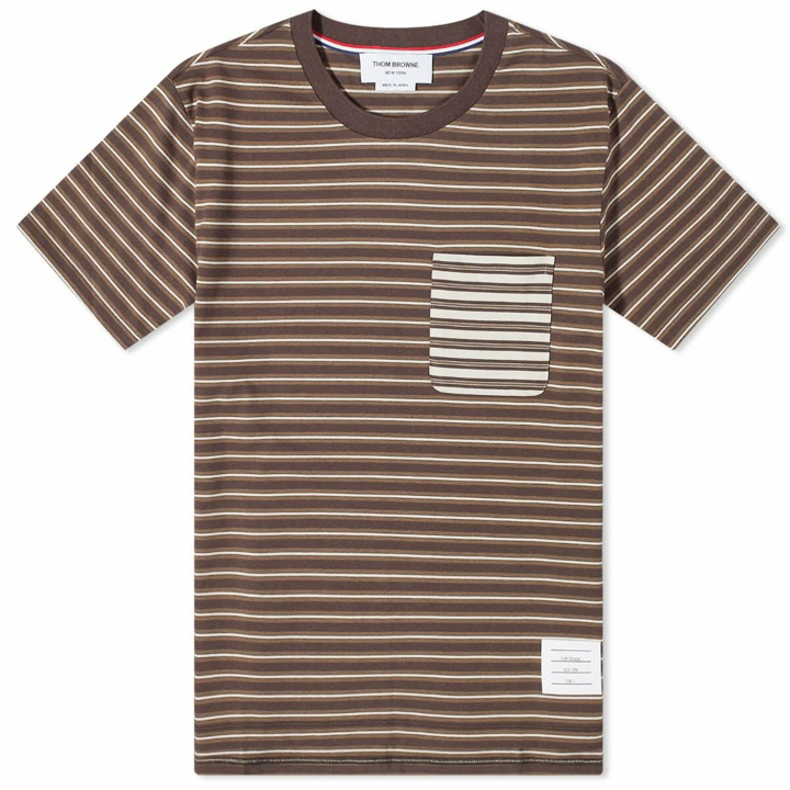 Photo: Thom Browne Men's Stripe T-Shirt in Dark Brown