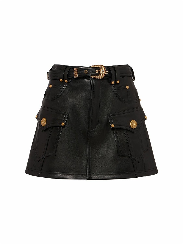 Photo: BALMAIN - Trapeze Belted Leather Mini Skirt