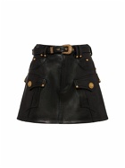 BALMAIN - Trapeze Belted Leather Mini Skirt
