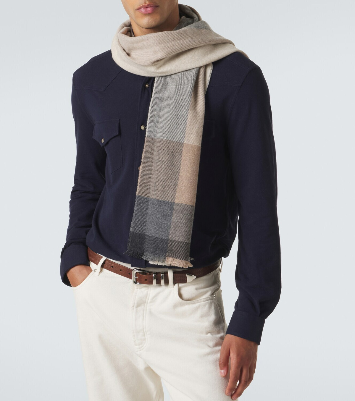 Brunello Cucinelli Checked wool and cashmere scarf