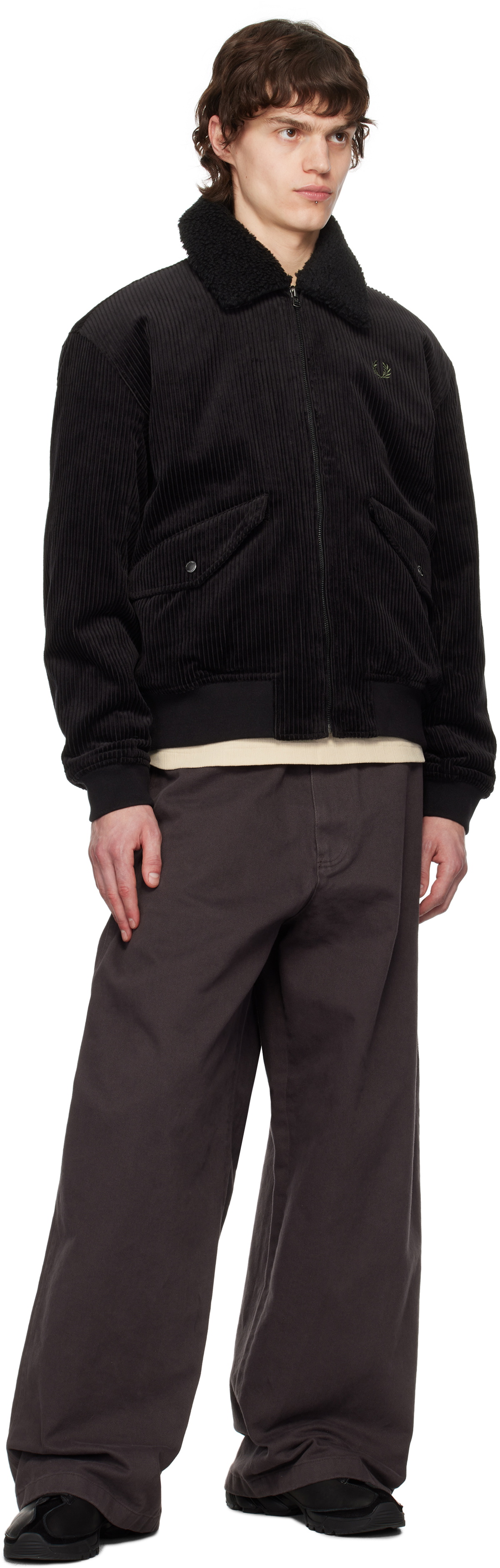 ジャケット・アウター 2000's FRED PERRY Corduroy blouson Fred Perry Black Cotton Corduroy Bomber Jacket Fred Perry