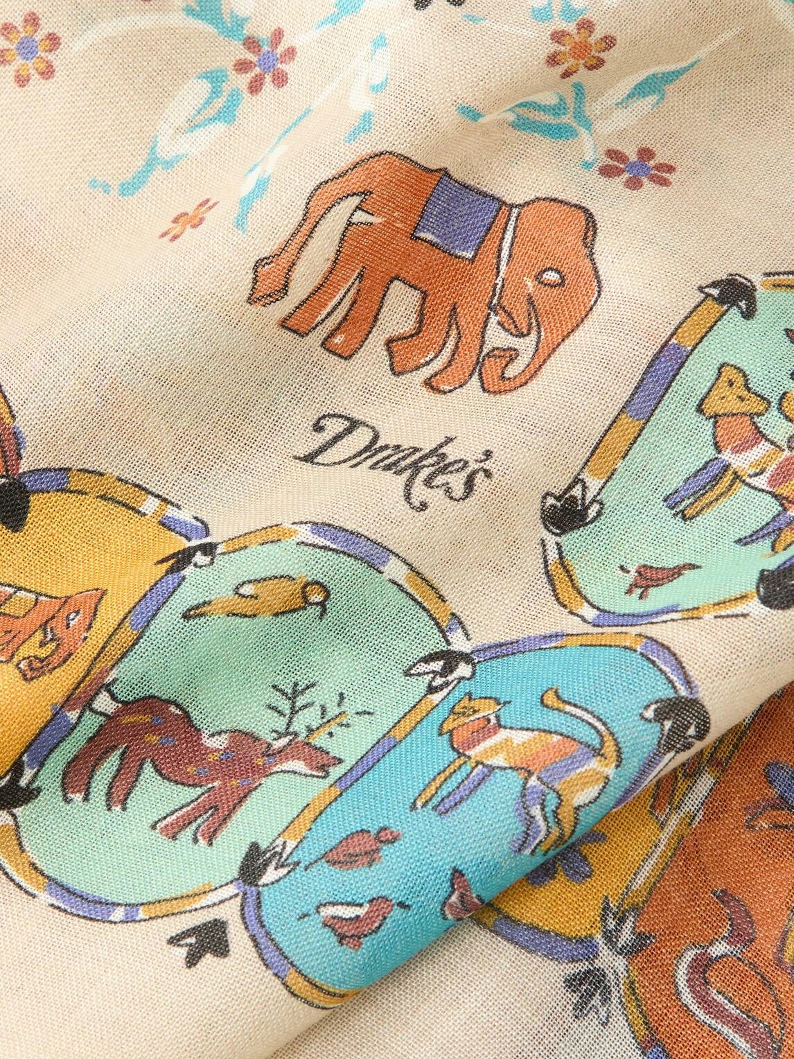 Drake's - Frayed Printed Wool and Silk-Blend Scarf
