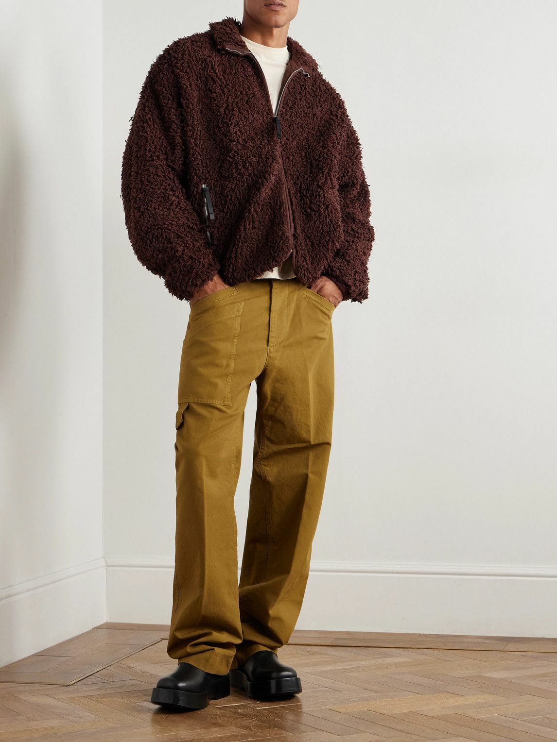 Jil Sander - Leather-Trimmed Cotton-Fleece Jacket - Burgundy Jil