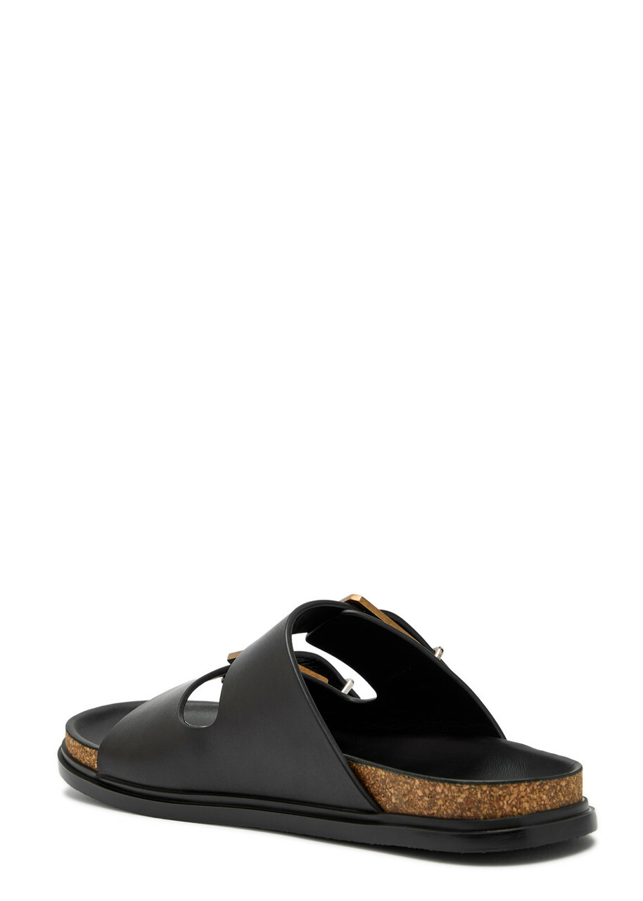 The Row Buckle Leather Slides Black