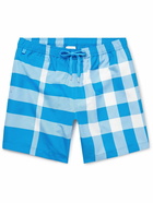 Burberry - Straight-Leg Mid-Length Checked Swim Shorts - Blue