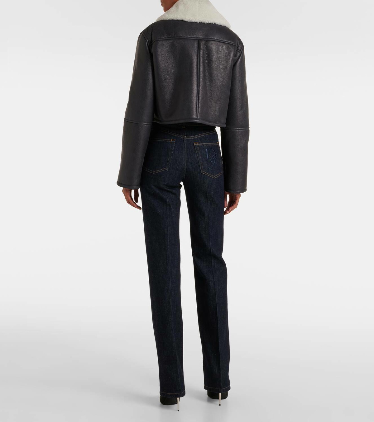 Dolce&Gabbana Shearling-trimmed cropped leather jacket