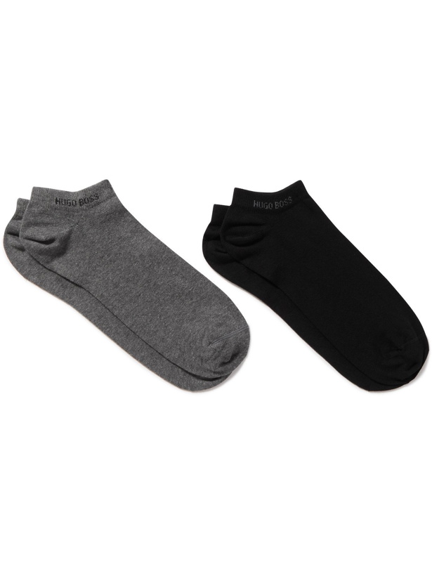 Photo: HUGO BOSS - Two-Pack Stretch Cotton-Blend No-Show Socks - Gray