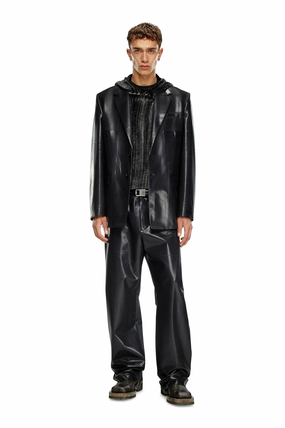 Diesel Pinstripe blazer with coated front - Jackets Mens in Black