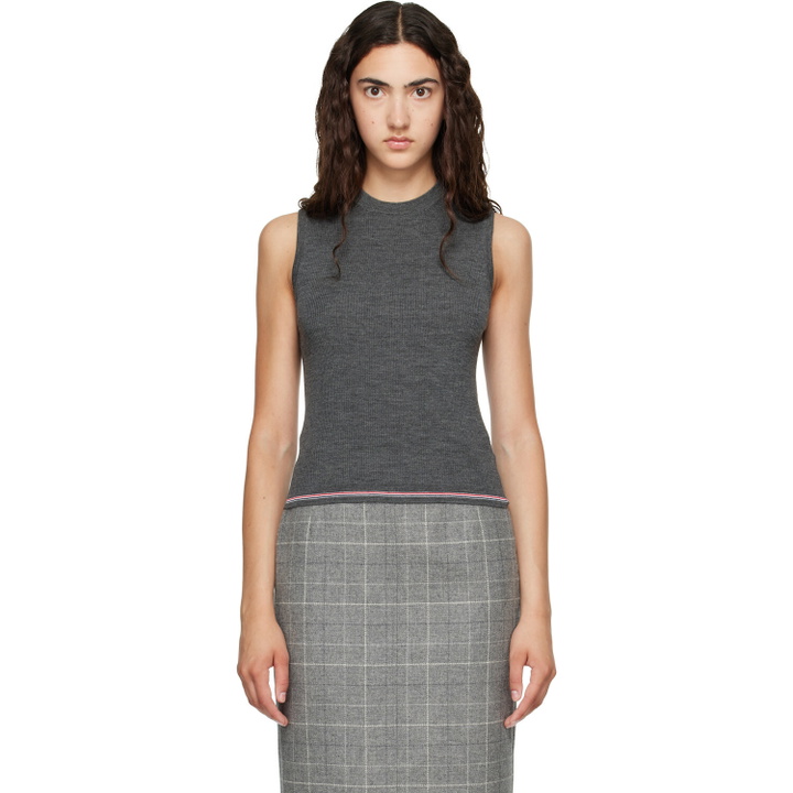 Photo: Thom Browne Gray Merino Wool RWB Stripe Tank Top