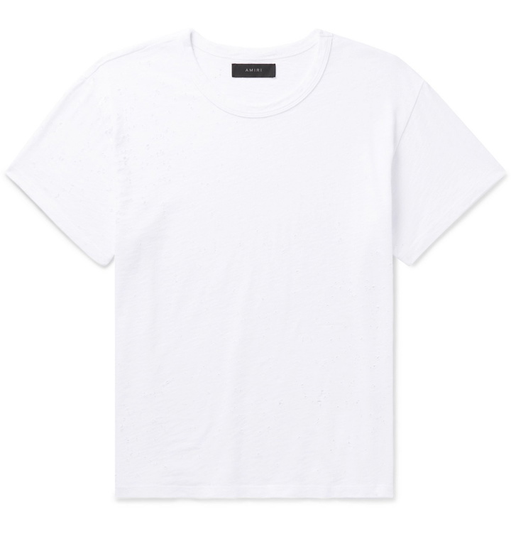 Photo: AMIRI - Distressed Cotton-Jersey T-Shirt - White