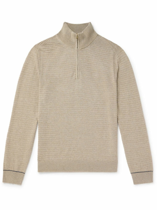 Photo: Paul Smith - Ribbed Cotton and Linen-Blend Half-Zip Sweater - Neutrals