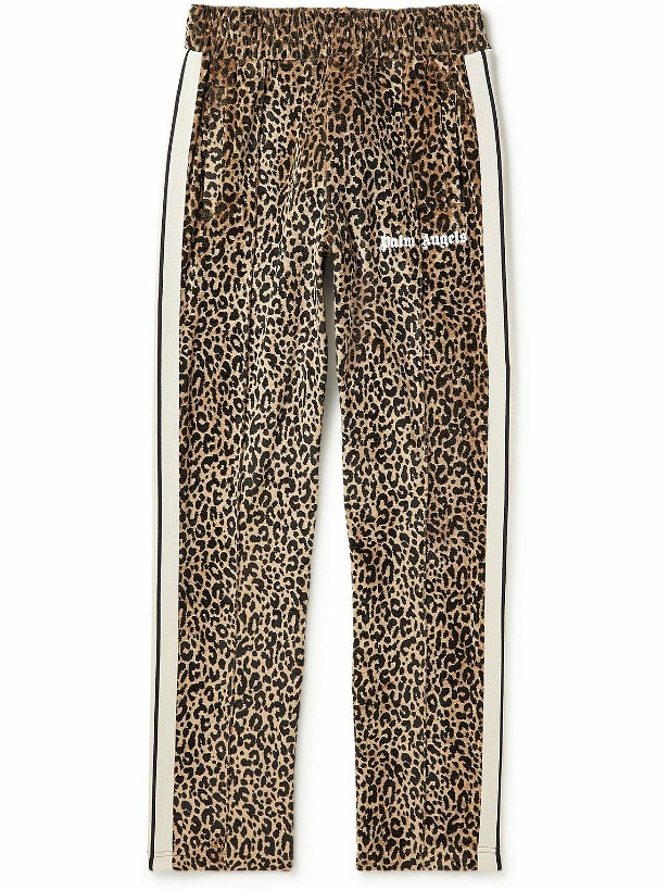 Photo: Palm Angels - Straight-Leg Leopard-Print Stretch-Velvet Track Pants - Gold