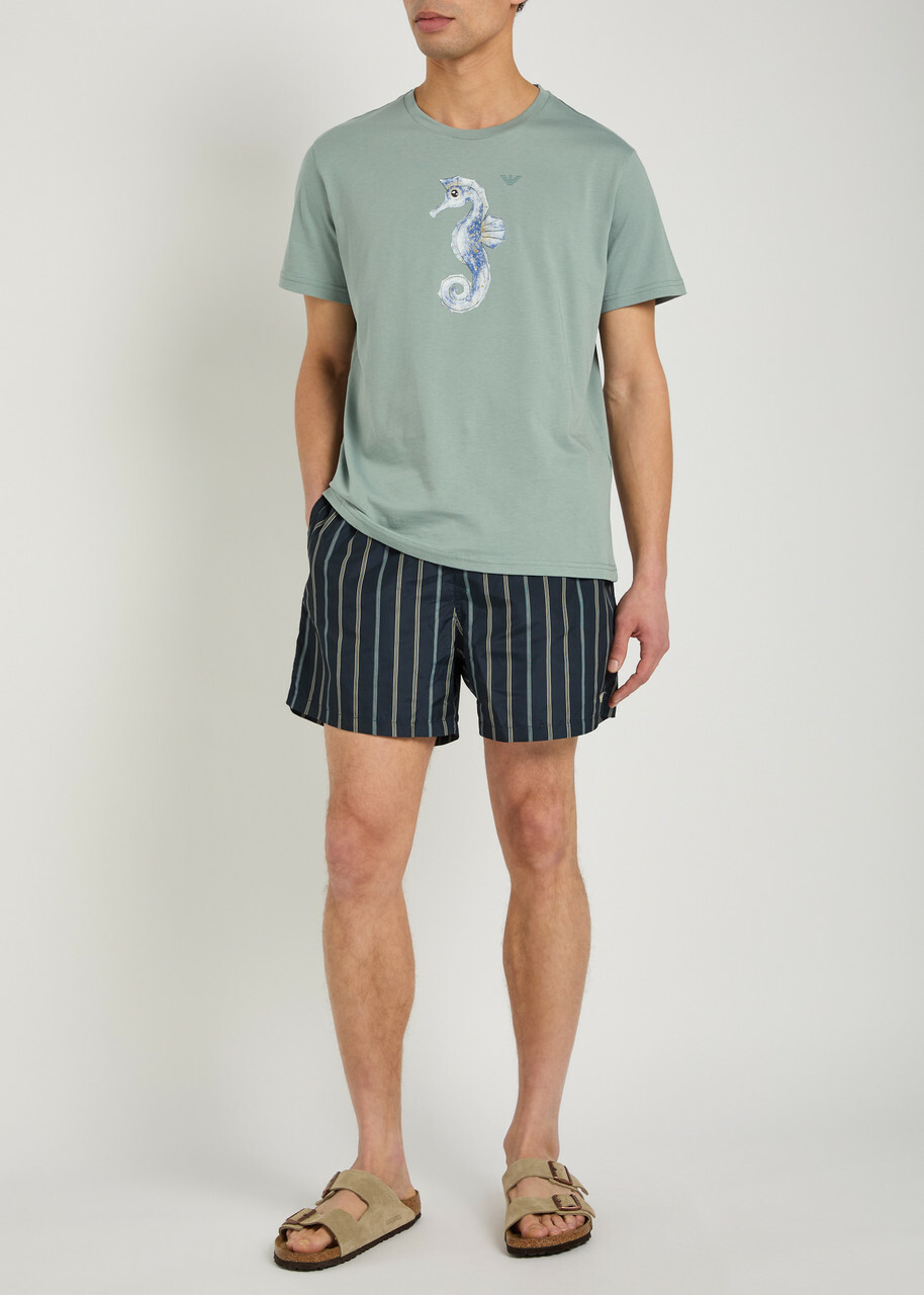 Emporio Armani Logo-embroidered Crinkled Nylon Swim Shorts Navy