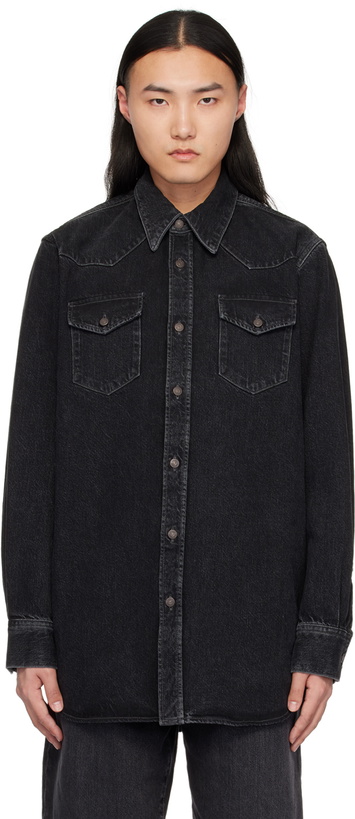 Photo: Acne Studios Black Flap Pockets Denim Shirt