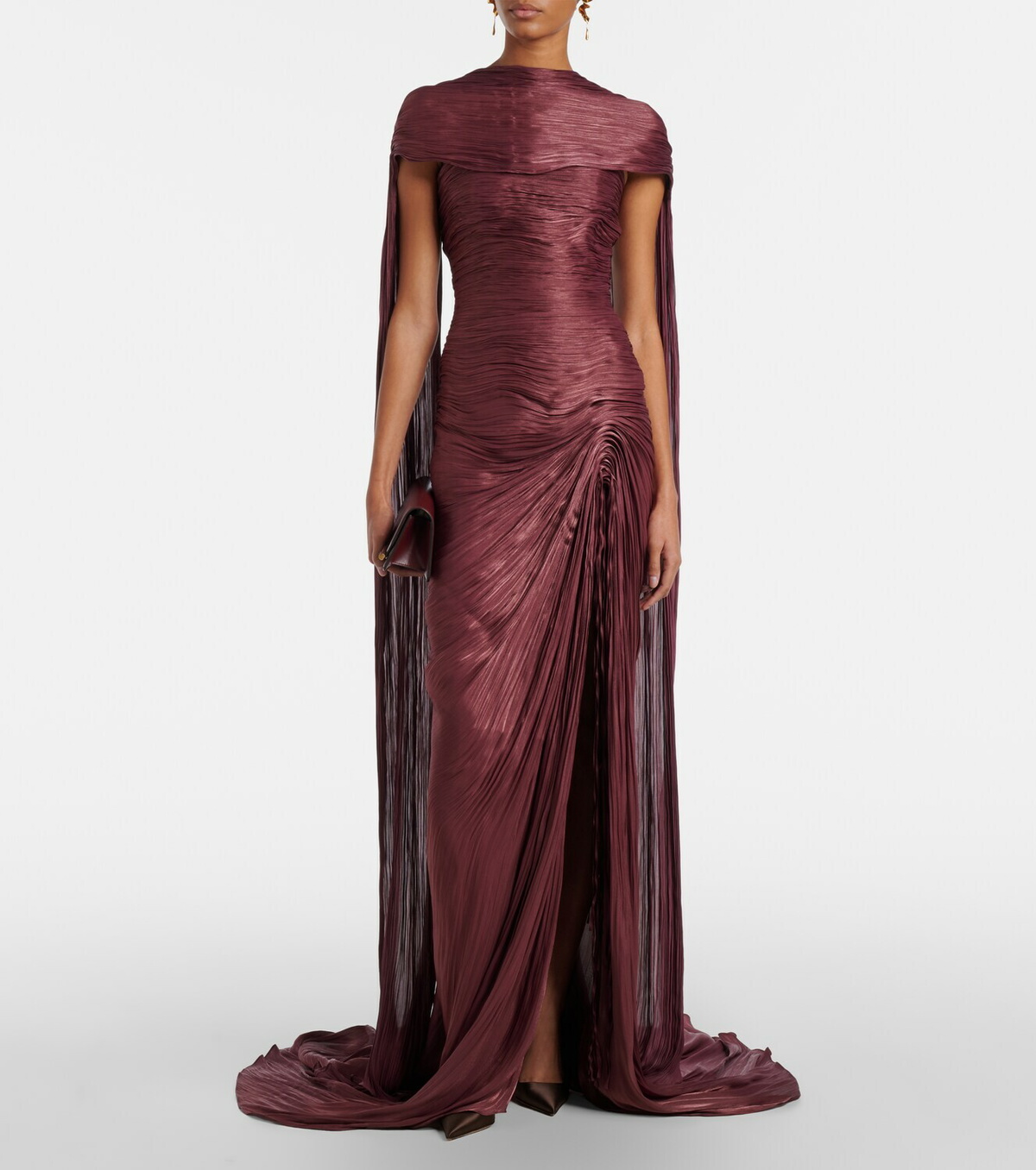 Marmar Halim Draped pleated scarf-detail gown