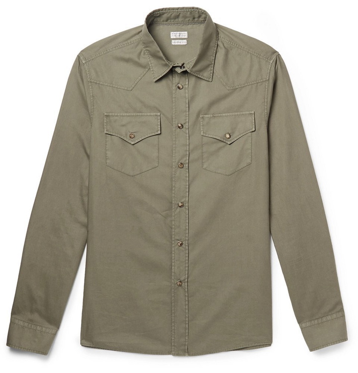 Photo: Brunello Cucinelli - Cotton Western Shirt - Army green