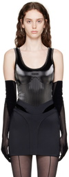 Mugler Black Embossed Faux-Leather Bodysuit