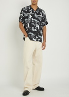 Vowels Printed Rayon Shirt Black