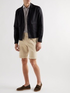 De Petrillo - Straight-Leg Pleated Cotton-Blend Twill Bermuda Shorts - Neutrals