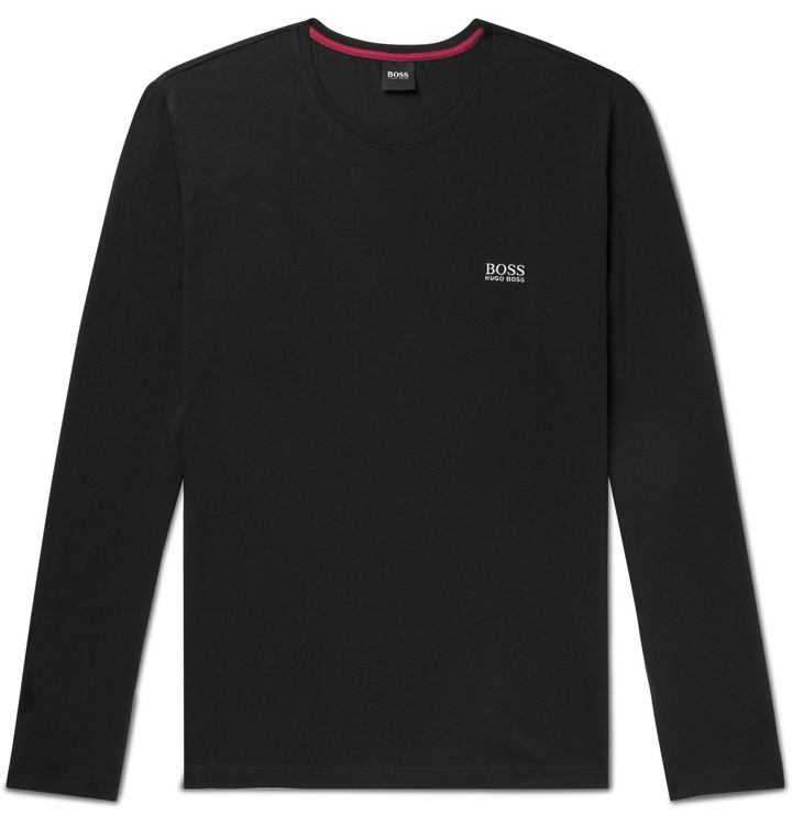 Photo: HUGO BOSS - Logo-Print Stretch-Cotton Jersey T-Shirt - Black