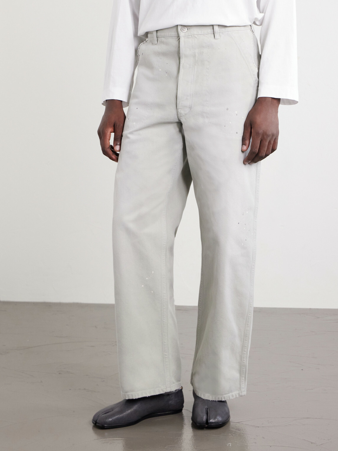 Maison Margiela - Wide-Leg Paint-Splattered Cotton-Canvas Trousers - Gray